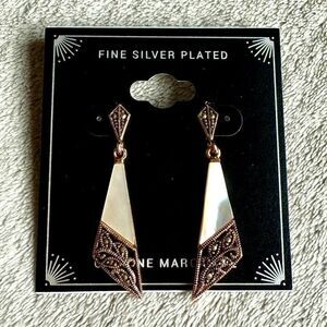 Designer Fine Silver Plated Genuine Marcasite Rose Gold Tone Drop Earrings